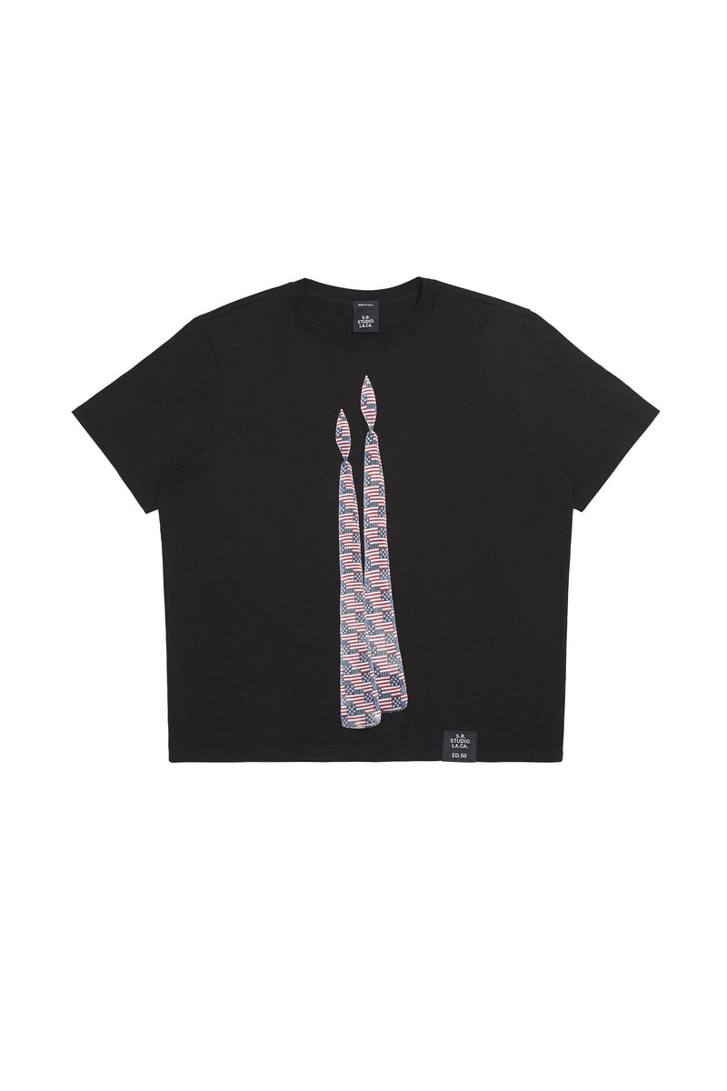 ED. 50 BASIC T-SHIRT WITH DOUBLE VERTICAL FLAG CANDLE AND S.R.S. LOGO – S.R.  STUDIO. LA. CA.