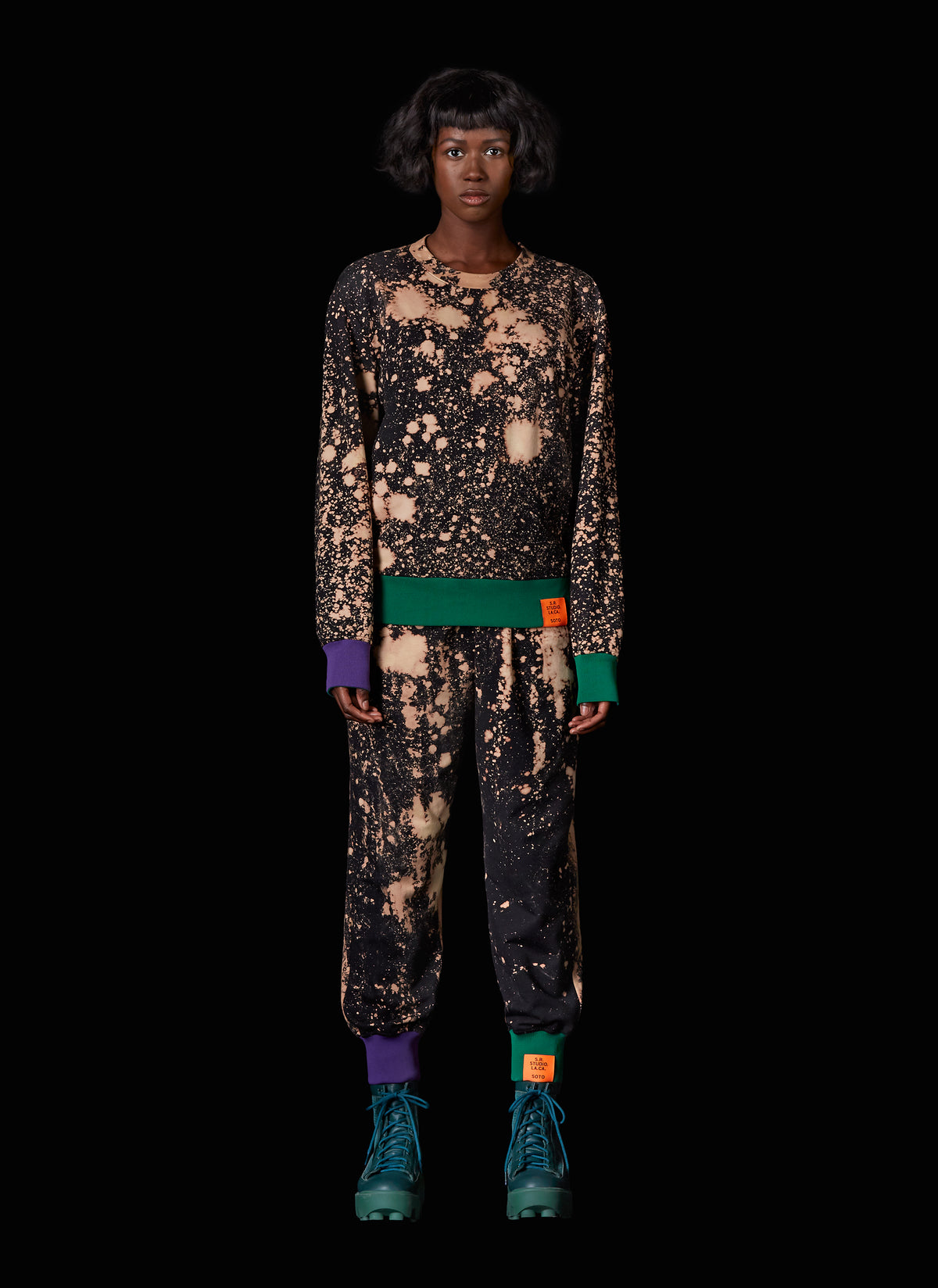 HAND-BLEACHED SEPIA SOTO SWEATSHIRT WITH CONTRAST RIB