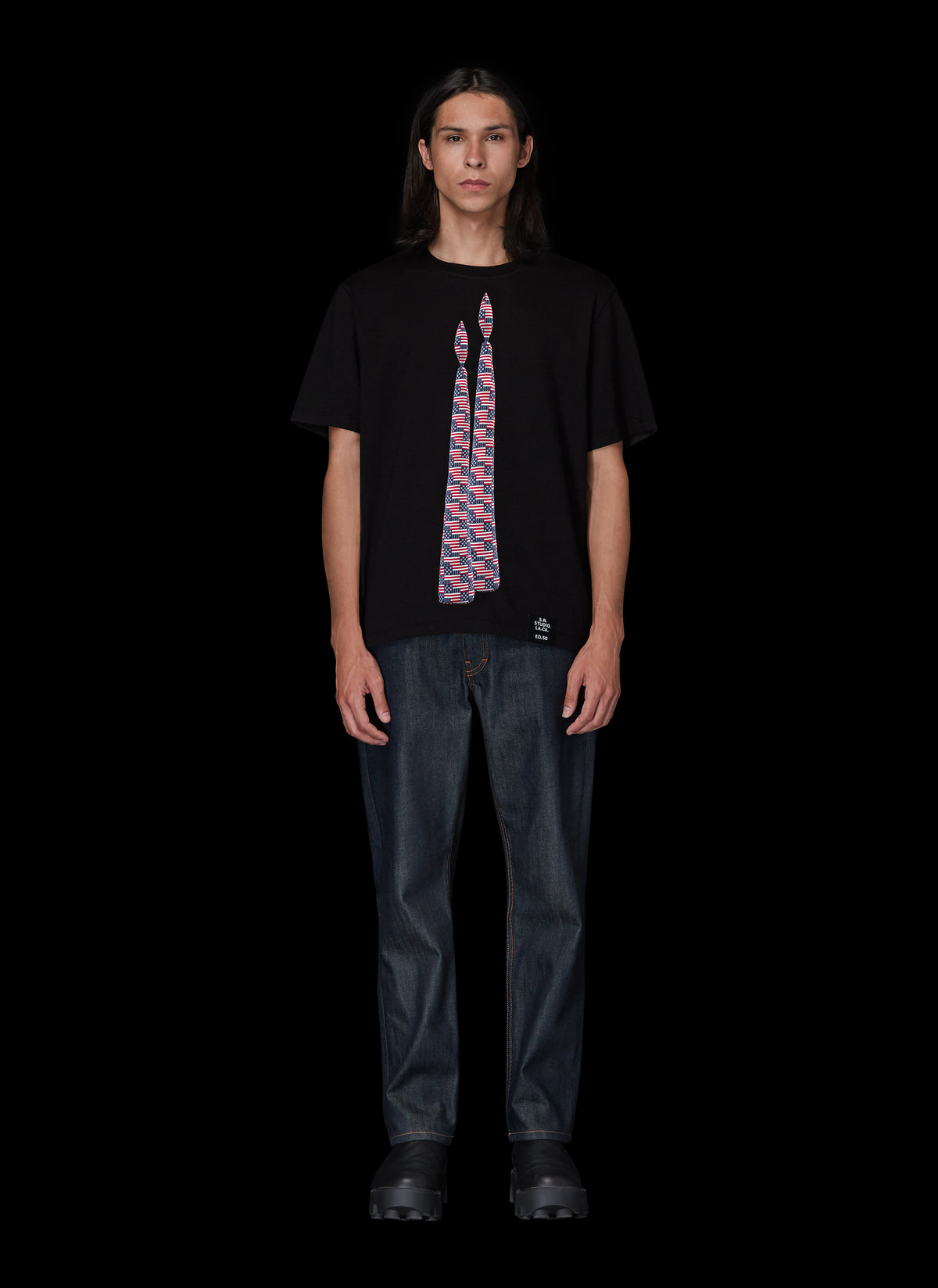 ED. 50 BASIC T-SHIRT WITH DOUBLE VERTICAL FLAG CANDLE AND S.R.S. LOGO