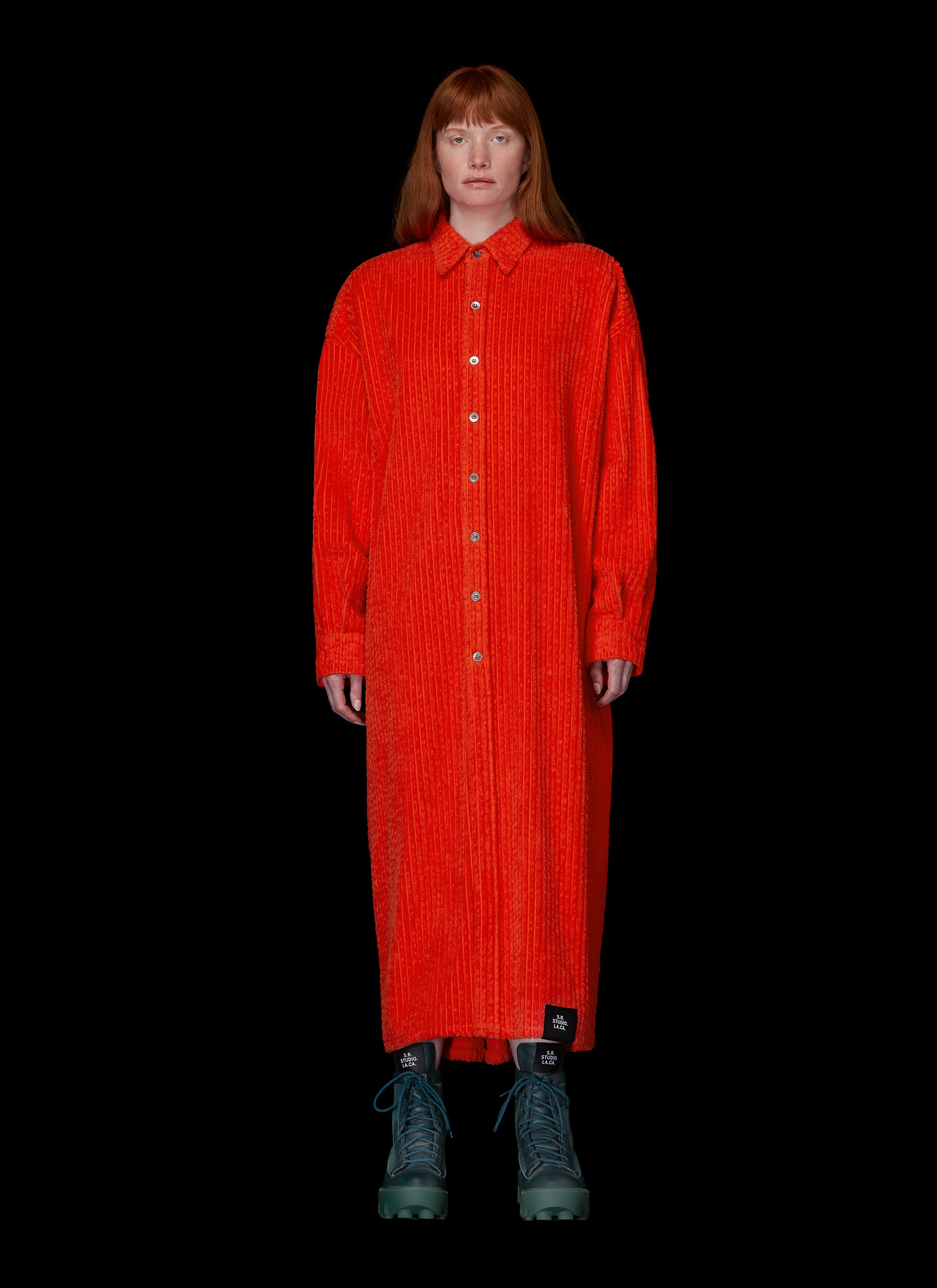 LONG SLEEVE CORDUROY SHIRTDRESS WITH POCKETS