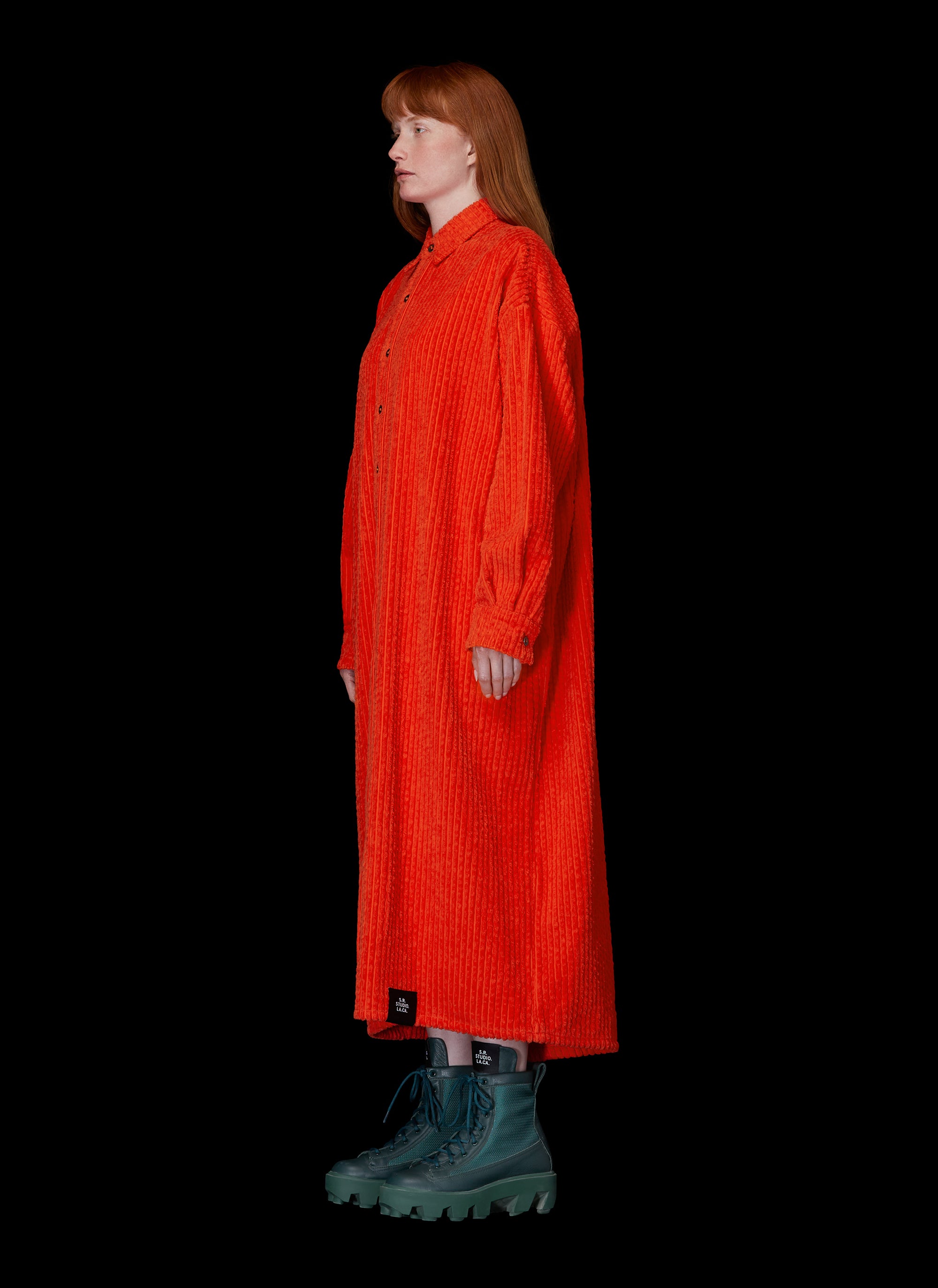 LONG SLEEVE CORDUROY SHIRTDRESS WITH POCKETS