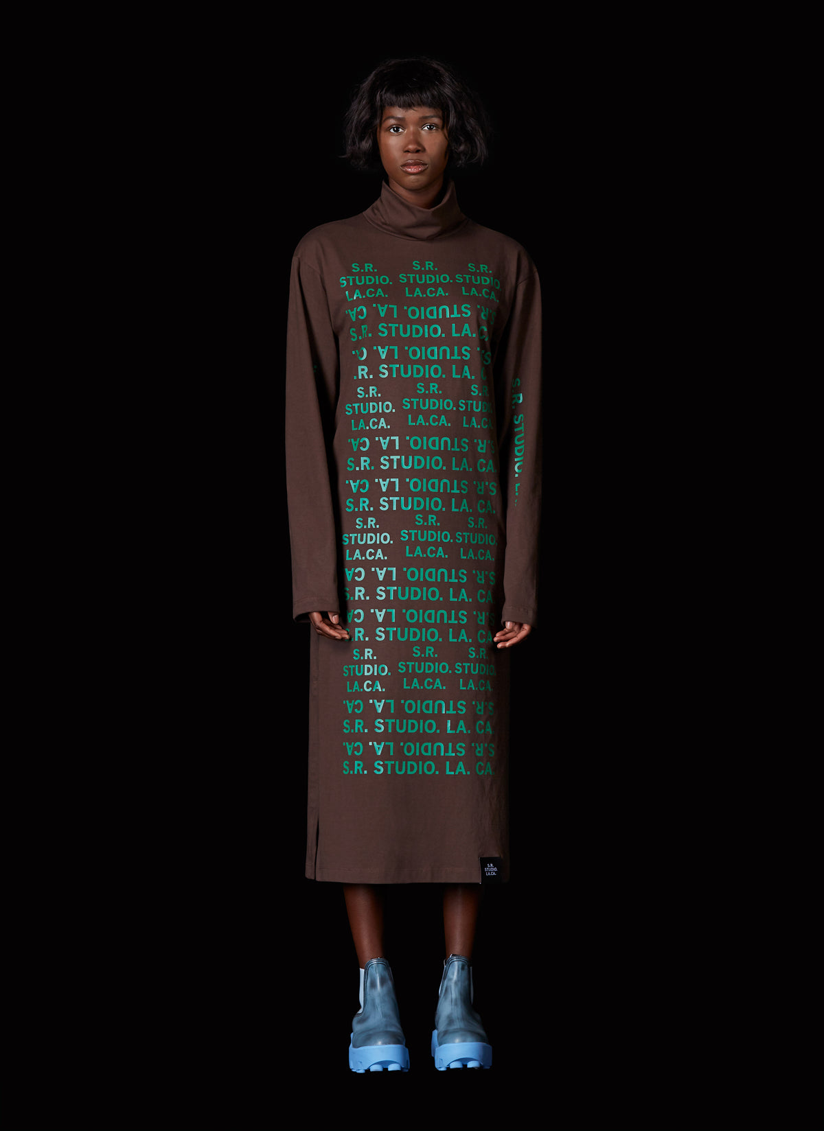 LONG SLEEVE TURTLENECK DRESS WITH S.R.S. DOUBLE LOGO