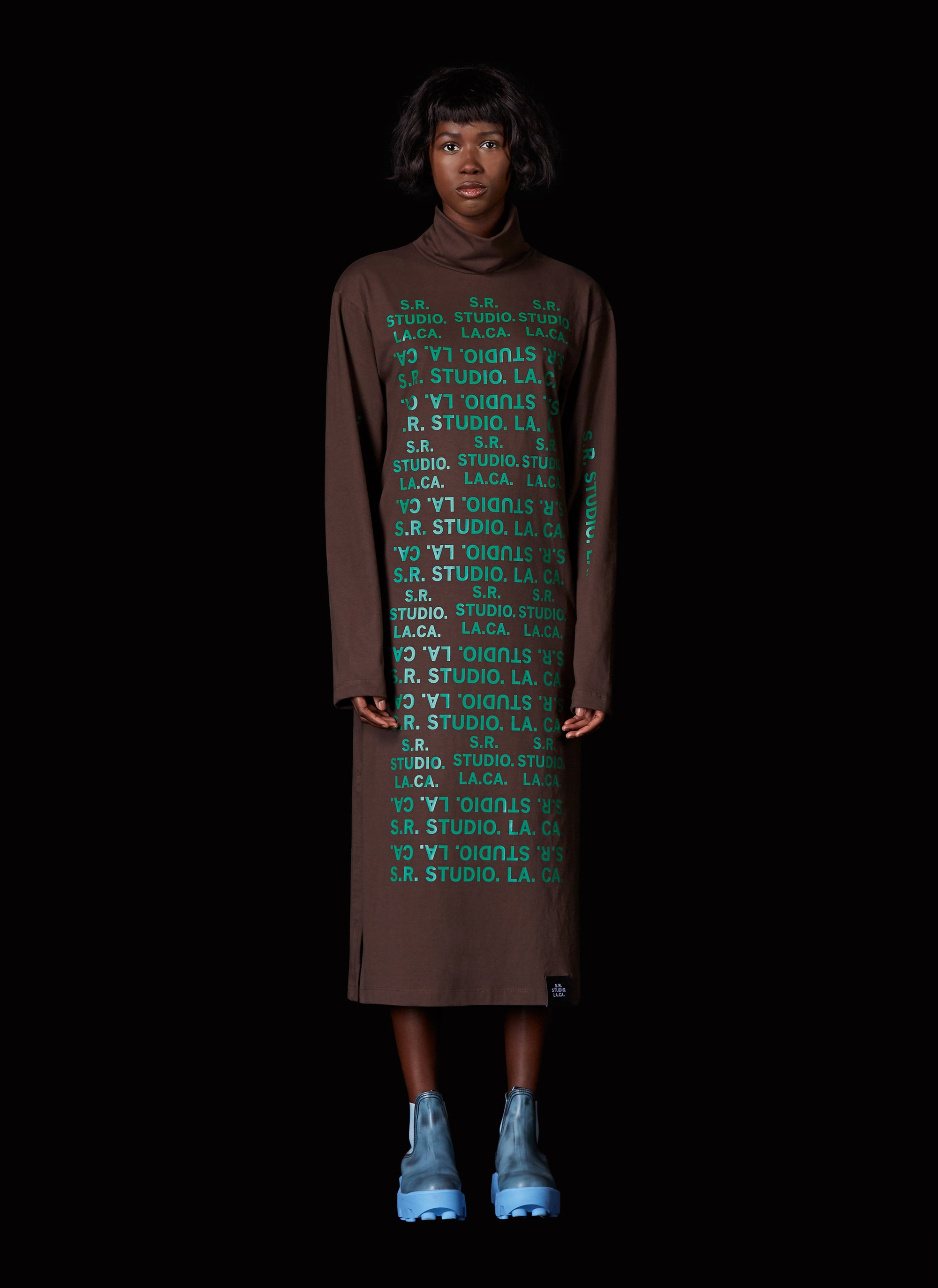 LONG SLEEVE TURTLENECK DRESS WITH S.R.S. DOUBLE LOGO