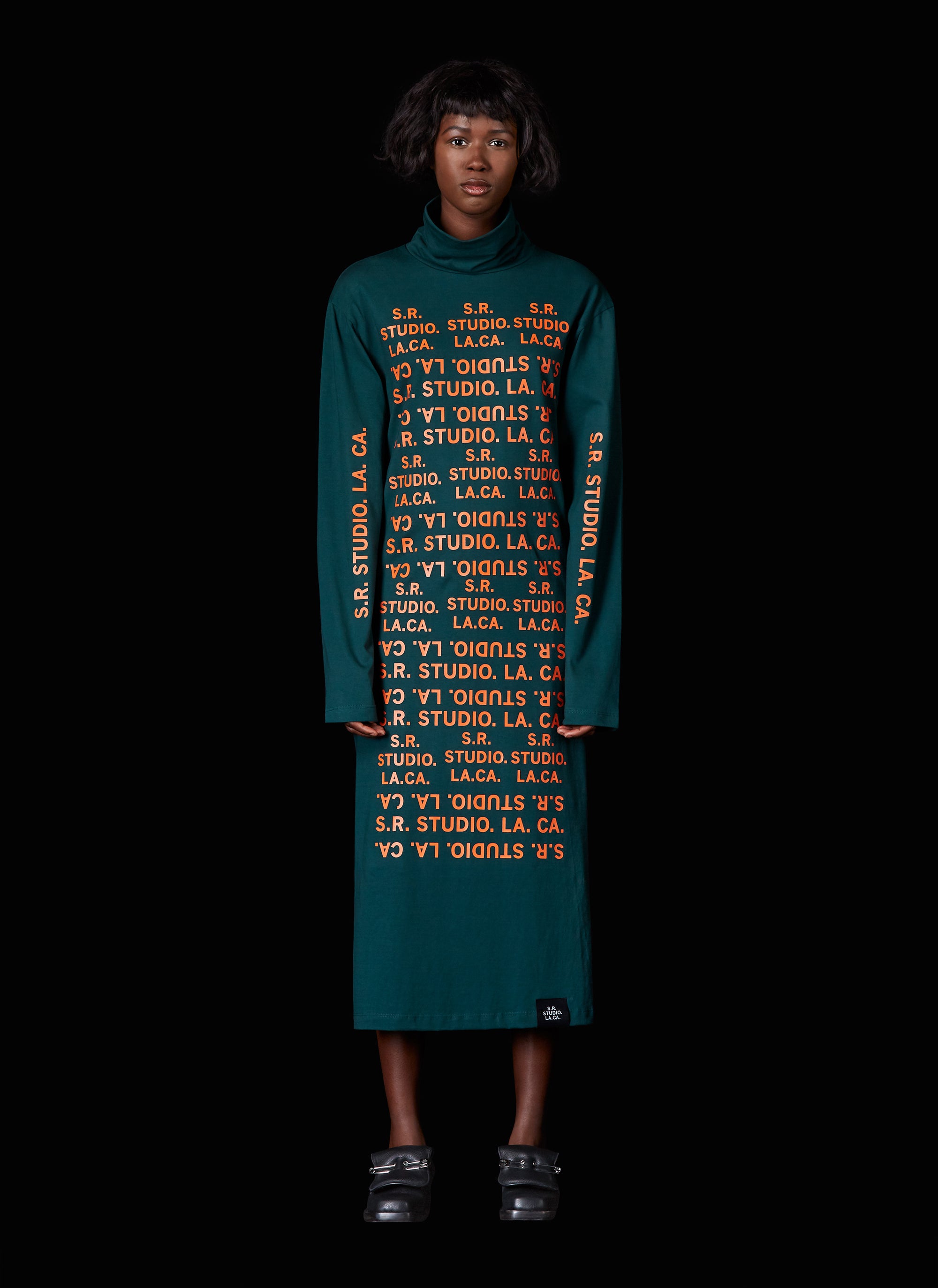 LONG SLEEVE TURTLENECK DRESS WITH S.R.S. DOUBLE LOGO