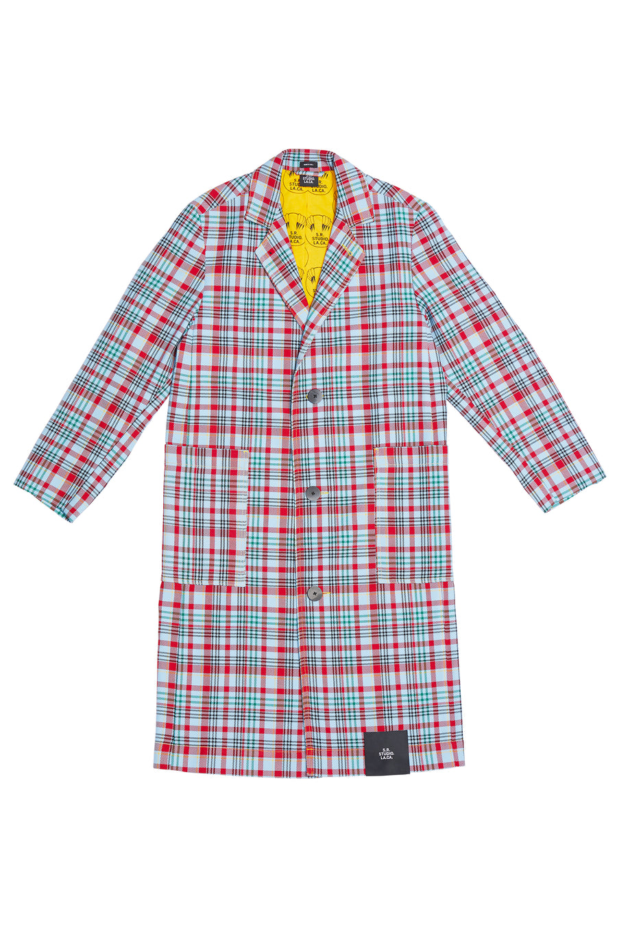 OPEN-WEAVE CHECK LONG TRENCH COAT