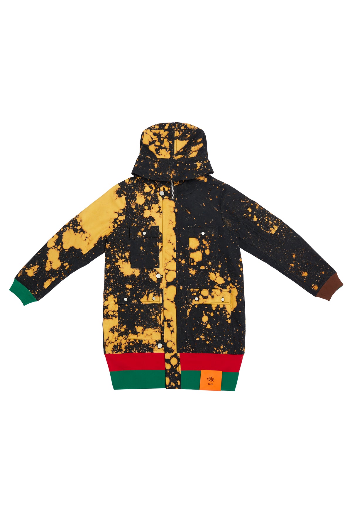 HAND-BLEACHED SEPIA SOTO HOODED COAT WITH HORIZON RIB