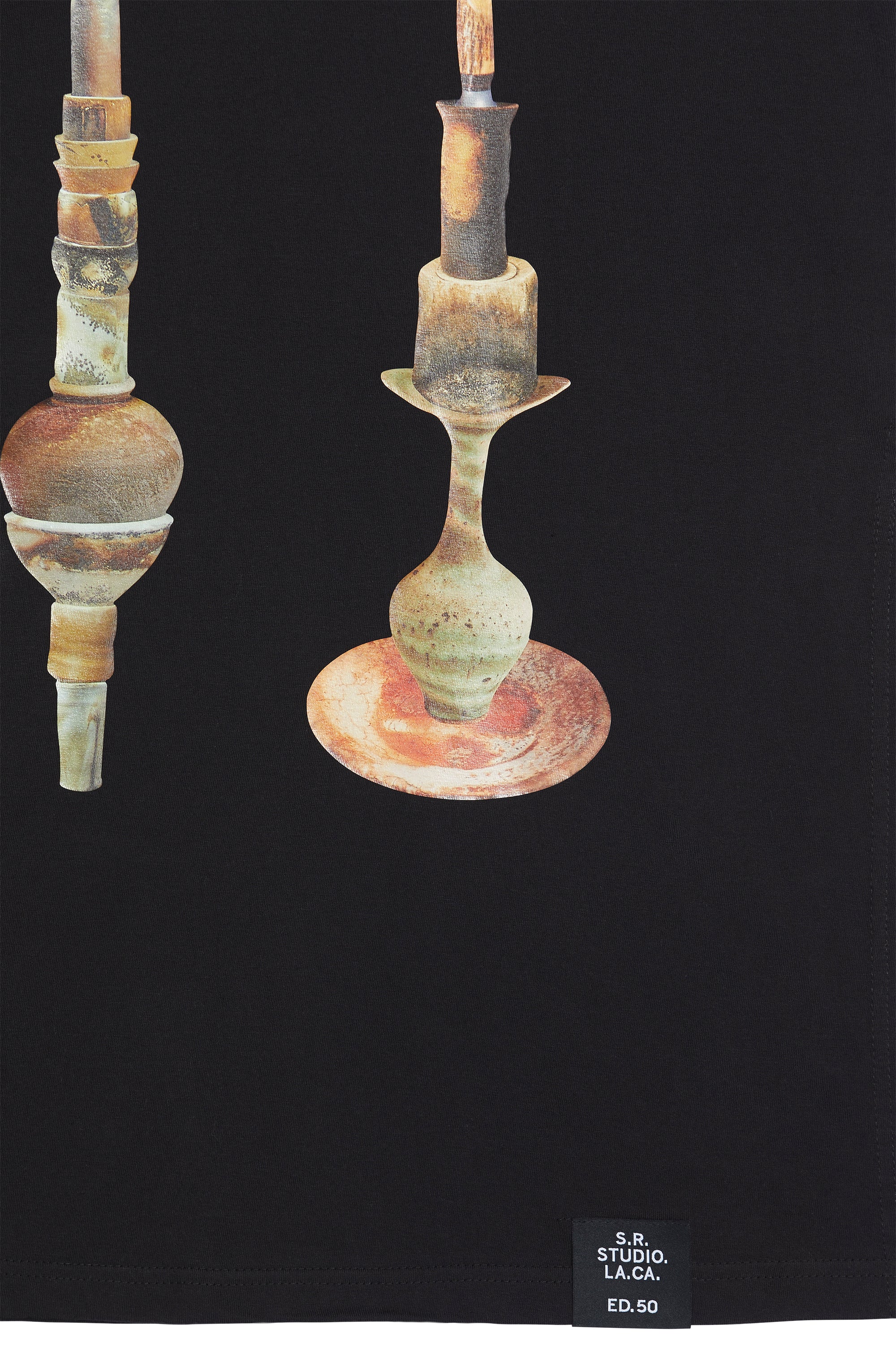 ED.50 CREWNECK LONG SLEEVE DRESS WITH BALANCE STACK OF POTTERY AND KNIFE