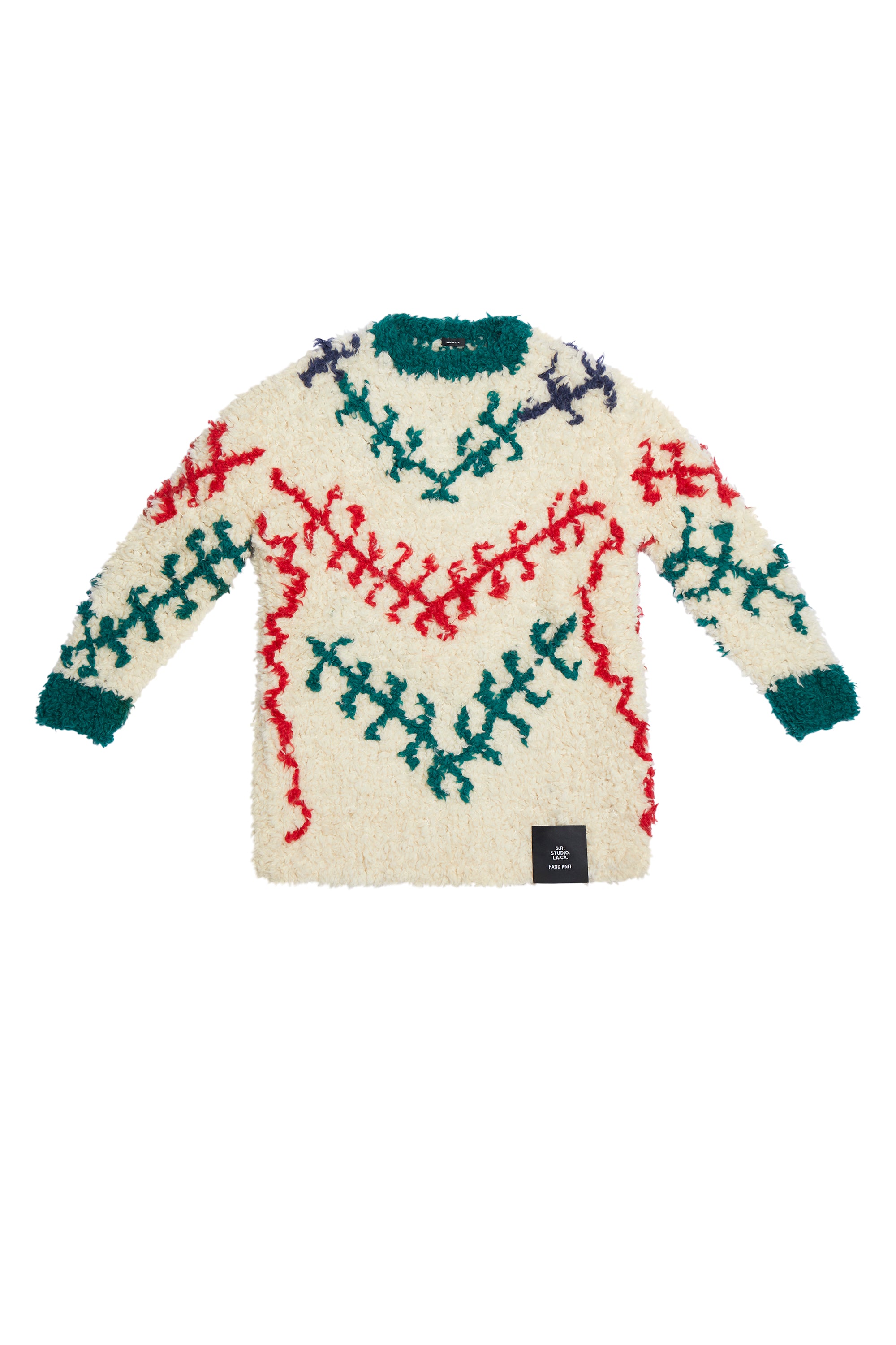 HAND-KNIT FUZZY LONG CREWNECK SWEATER