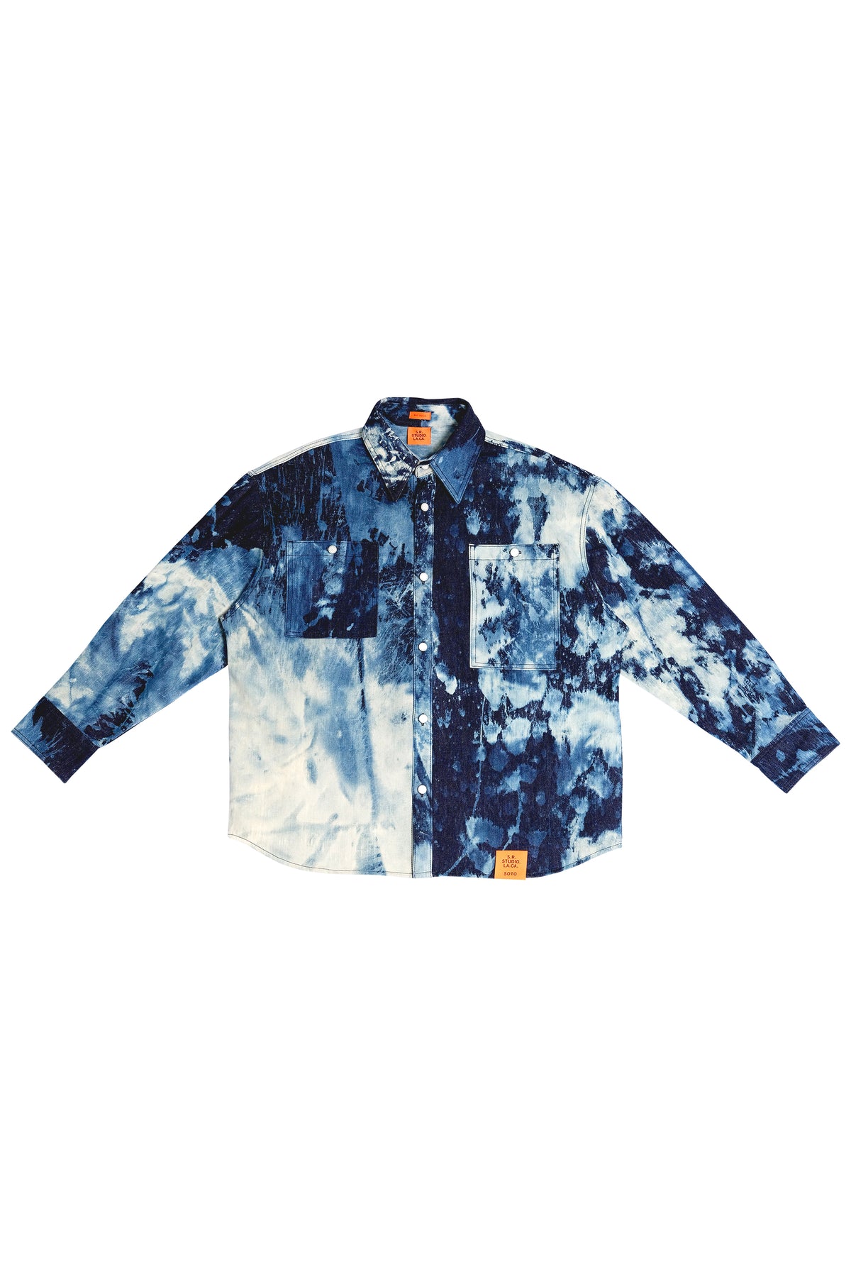 MEN'S HAND-BLEACHED INDIGO SOTO OVERSIZED LONG SLEEVE BUTTON DOWN SHIRT