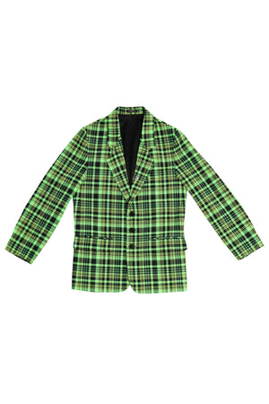 OPEN-WEAVE CHECK SUIT JACKET WITH SAFETY PIN