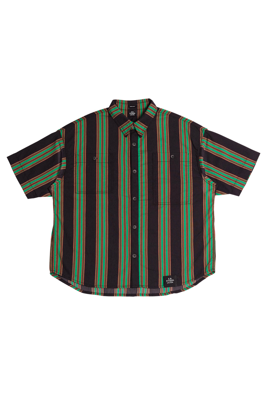 MEN'S B.G.R STRIPE OVERSIZED SHORT SLEEVE BUTTON DOWN SHIRT