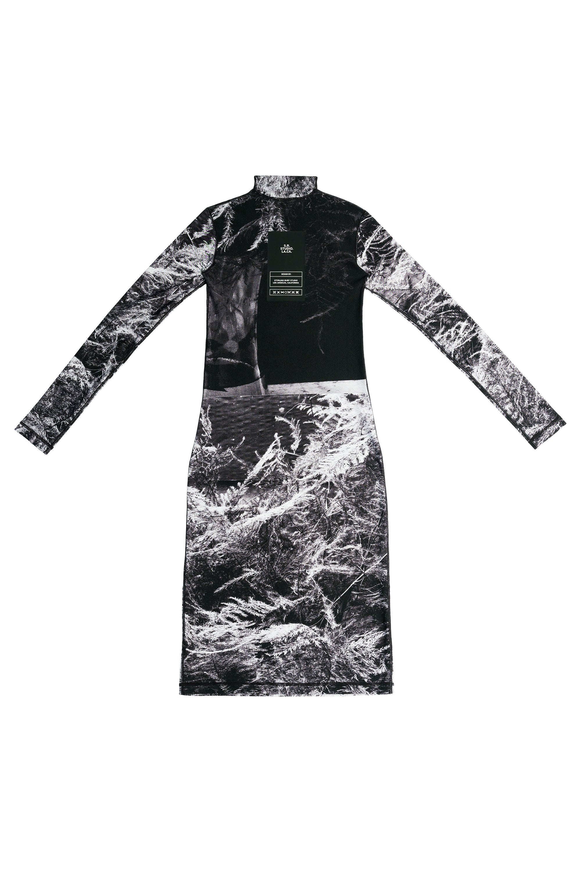 MELANIE SCHIFF FERN SPANDEX MOCK NECK FITTED DRESS S.R. STUDIO. LA. CA. BY STERLING RUBY