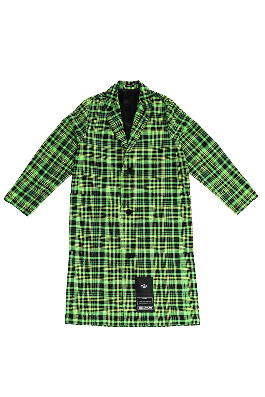 OPEN-WEAVE CHECK LONG TRENCH COAT