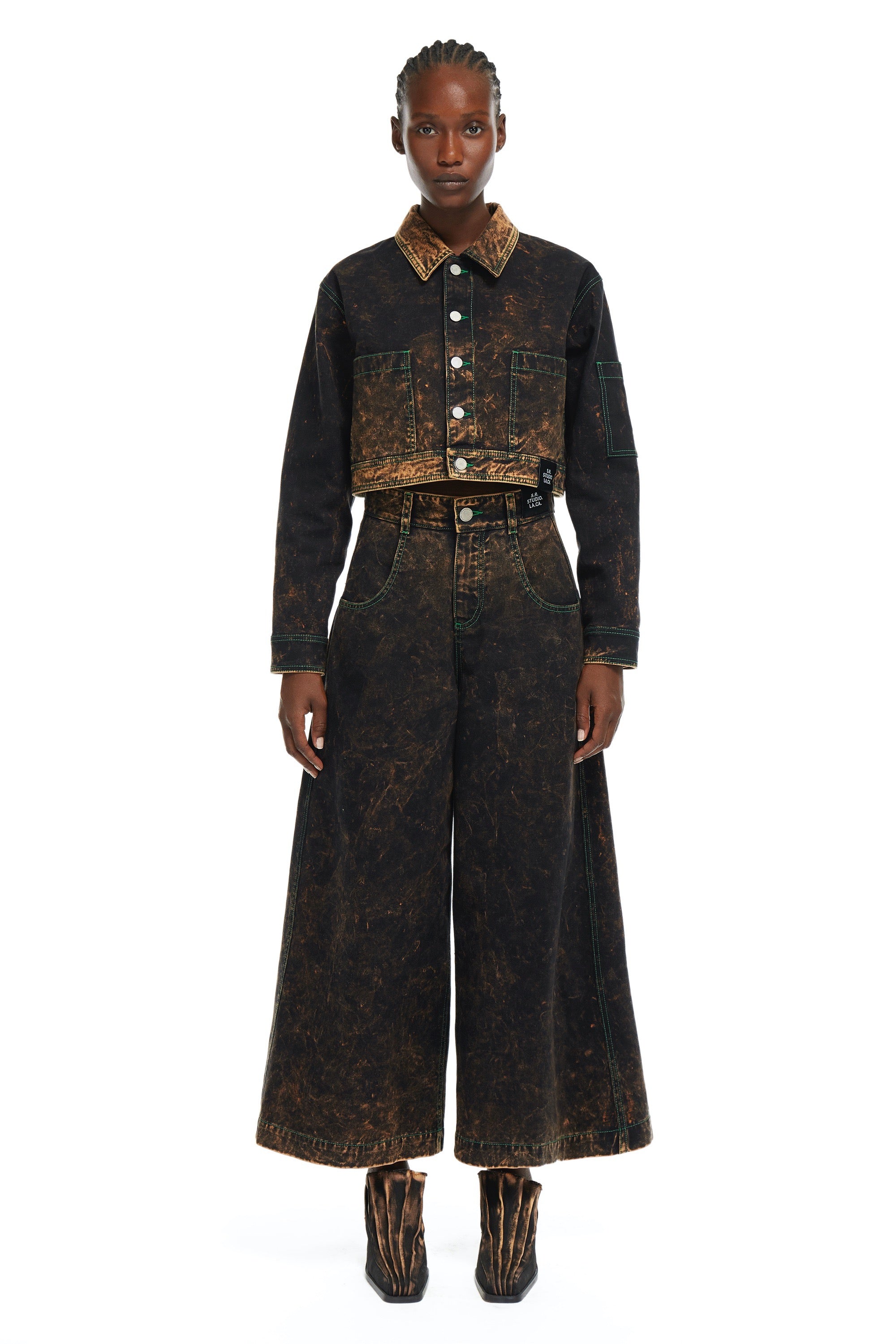 S.R. STUDIO. LA. CA. BY STERLING RUBY AP WIDE RAVER WITH CONTRAST STITCHING AND IO WASH INSECT INDEX