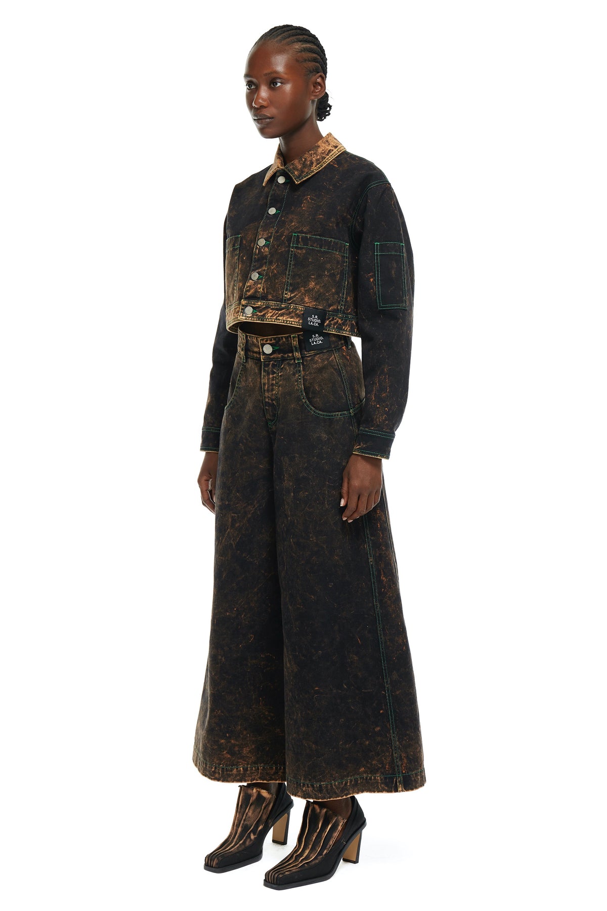 S.R. STUDIO. LA. CA. BY STERLING RUBY AP WIDE RAVER WITH CONTRAST STITCHING AND IO WASH INSECT INDEX