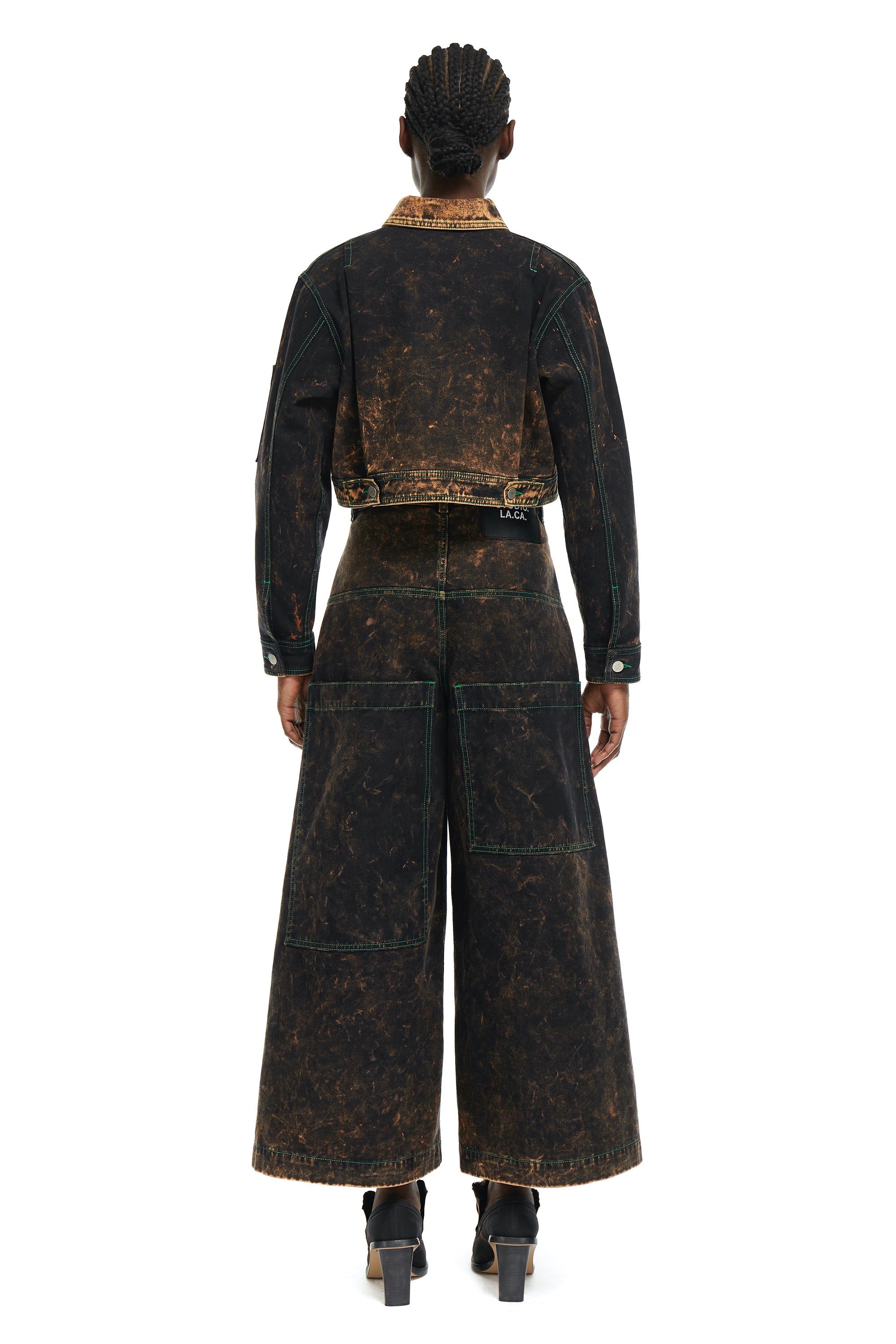 S.R. STUDIO. LA. CA. BY STERLING RUBY AP WIDE RAVER WITH CONTRAST STITCHING AND IO WASH INSECT INDEX