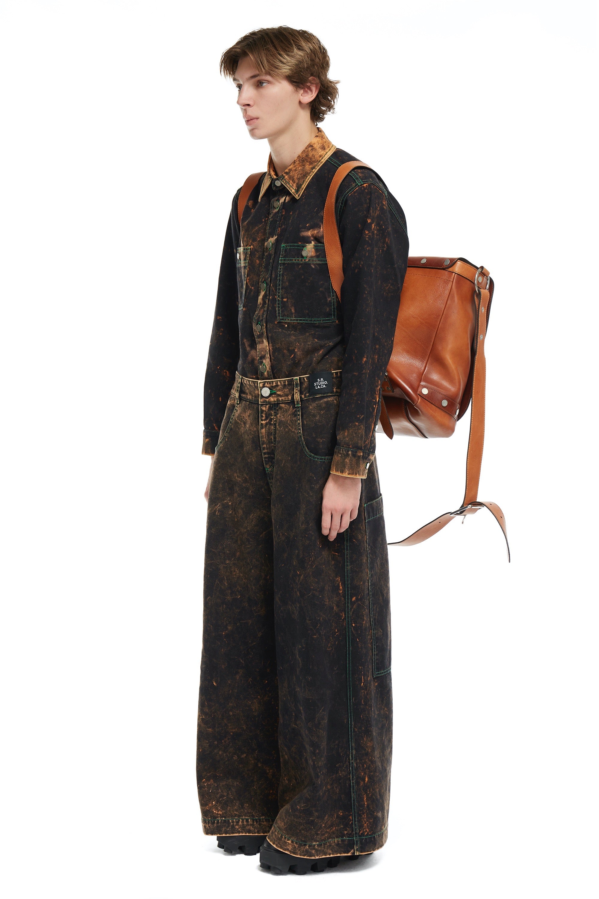 S.R. STUDIO. LA. CA. BY STERLING RUBY AP WIDE RAVER WITH CONTRAST STITCHING AND IO WASH INSECT INDEX