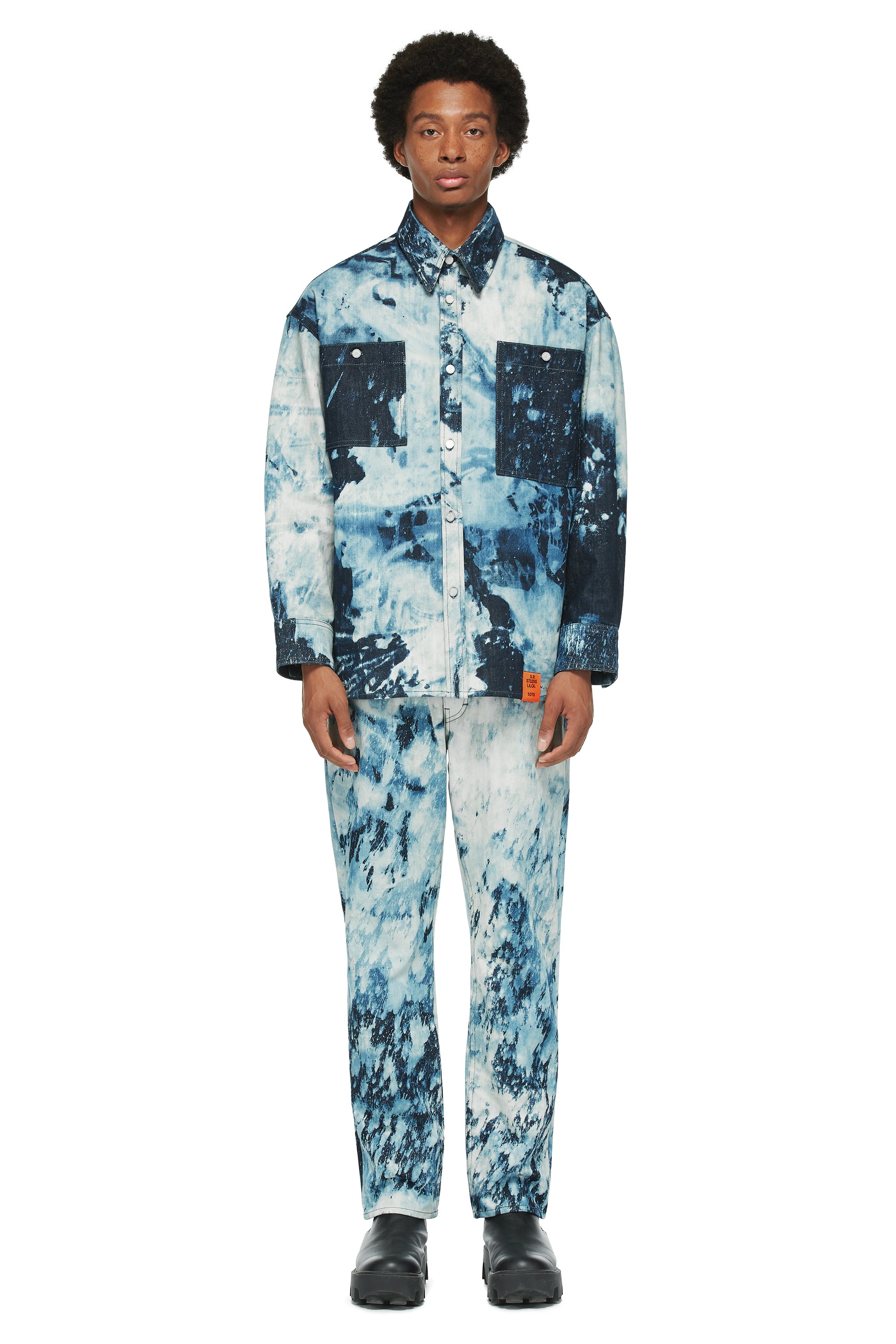 MEN'S HAND-BLEACHED INDIGO SOTO OVERSIZED SHIRT