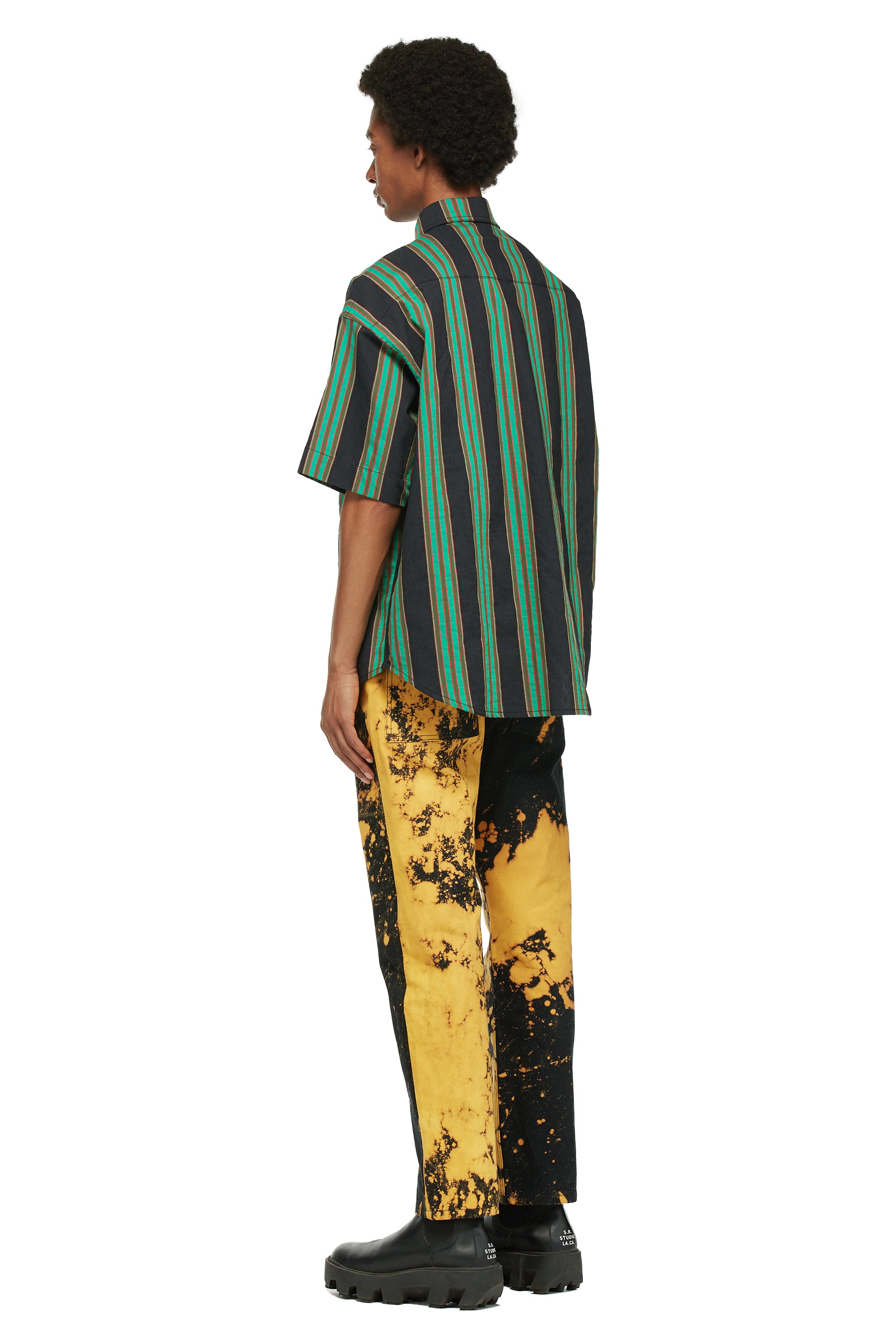 MEN'S B.G.R. STRIPE OVERSIZED SHORT SLEEVE BUTTON DOWN SHIRT