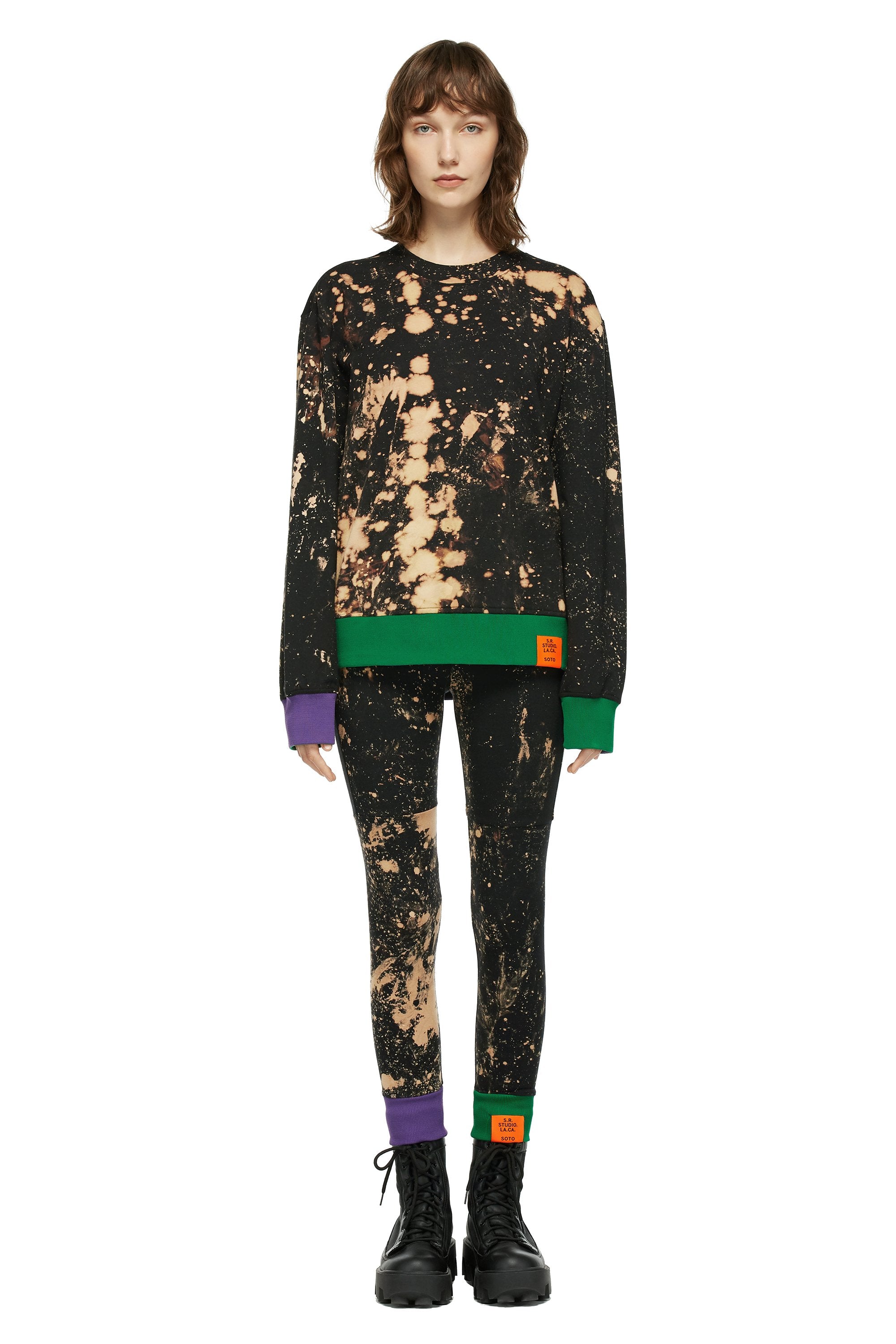 HAND-BLEACHED SOTO HIGH-WAIST LEGGINGS WITH CONTRAST RIB