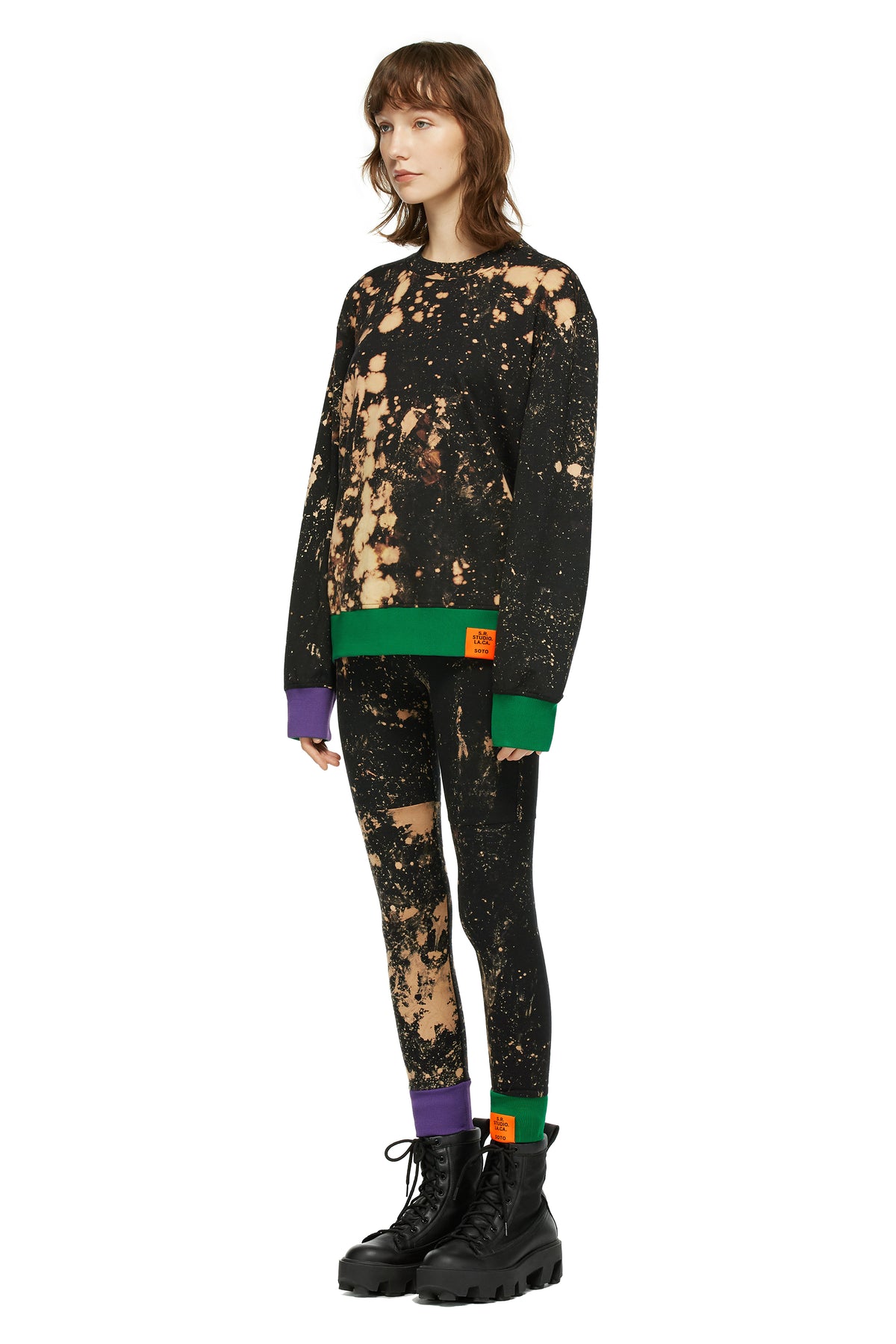 HAND-BLEACHED SEPIA SOTO SWEATSHIRT WITH CONTRAST RIB