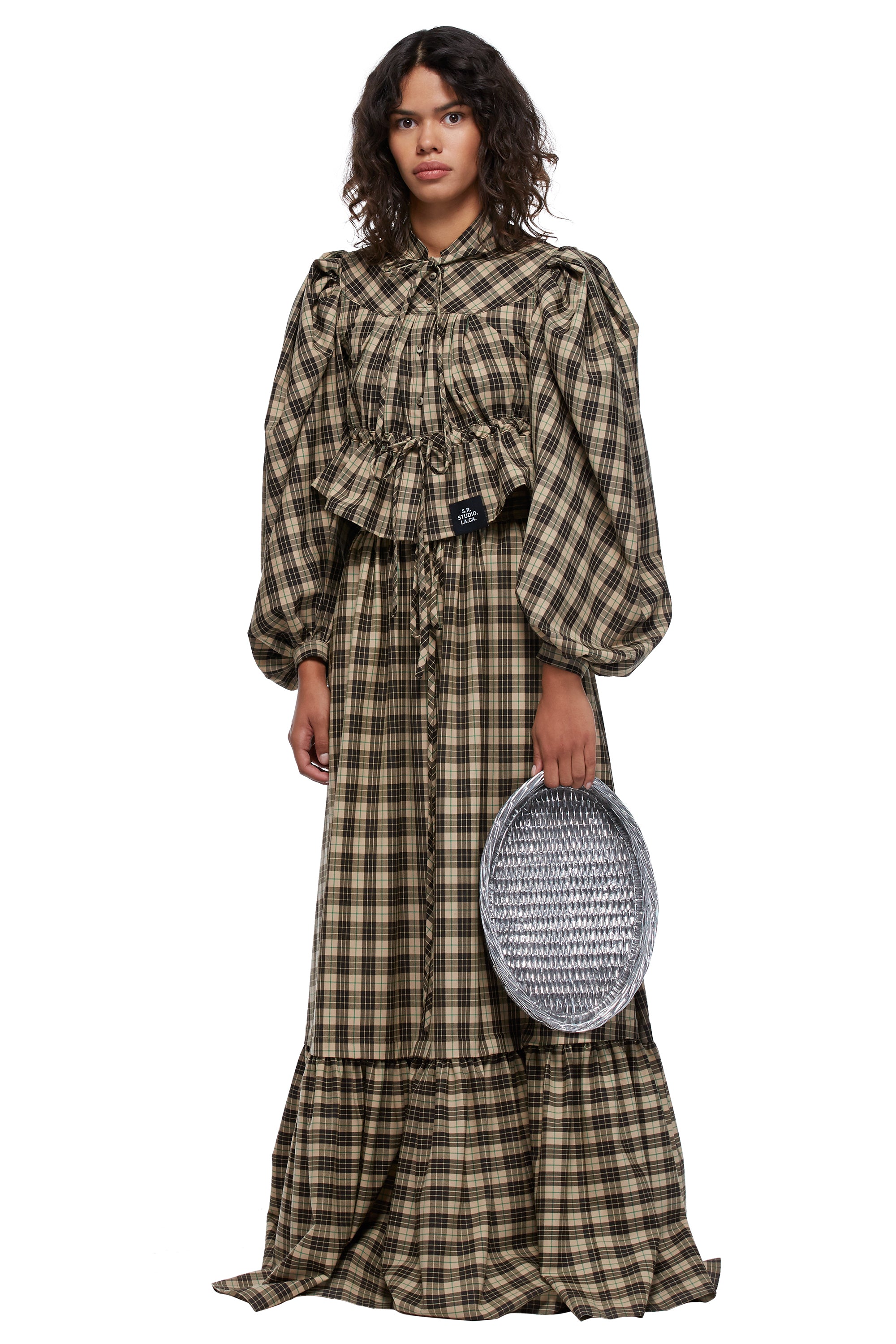 Eloges Women's Checkered Raglan Bishop Sleeve Babydoll Tunic, 2 Colors, S  to 3X Plus