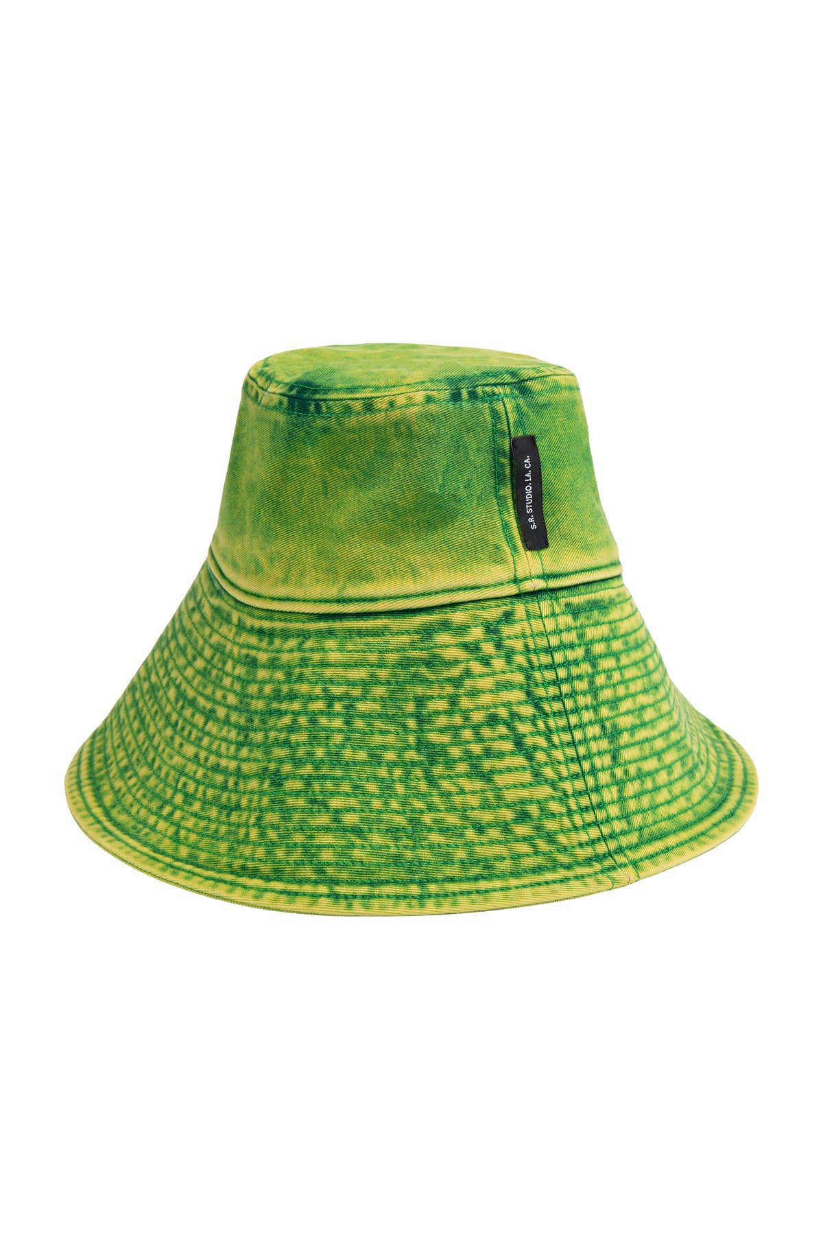 LONG BRIM BUCKET HAT WITH LIME IO WASH  S.R. STUDIO. LA. CA. by Sterling Ruby