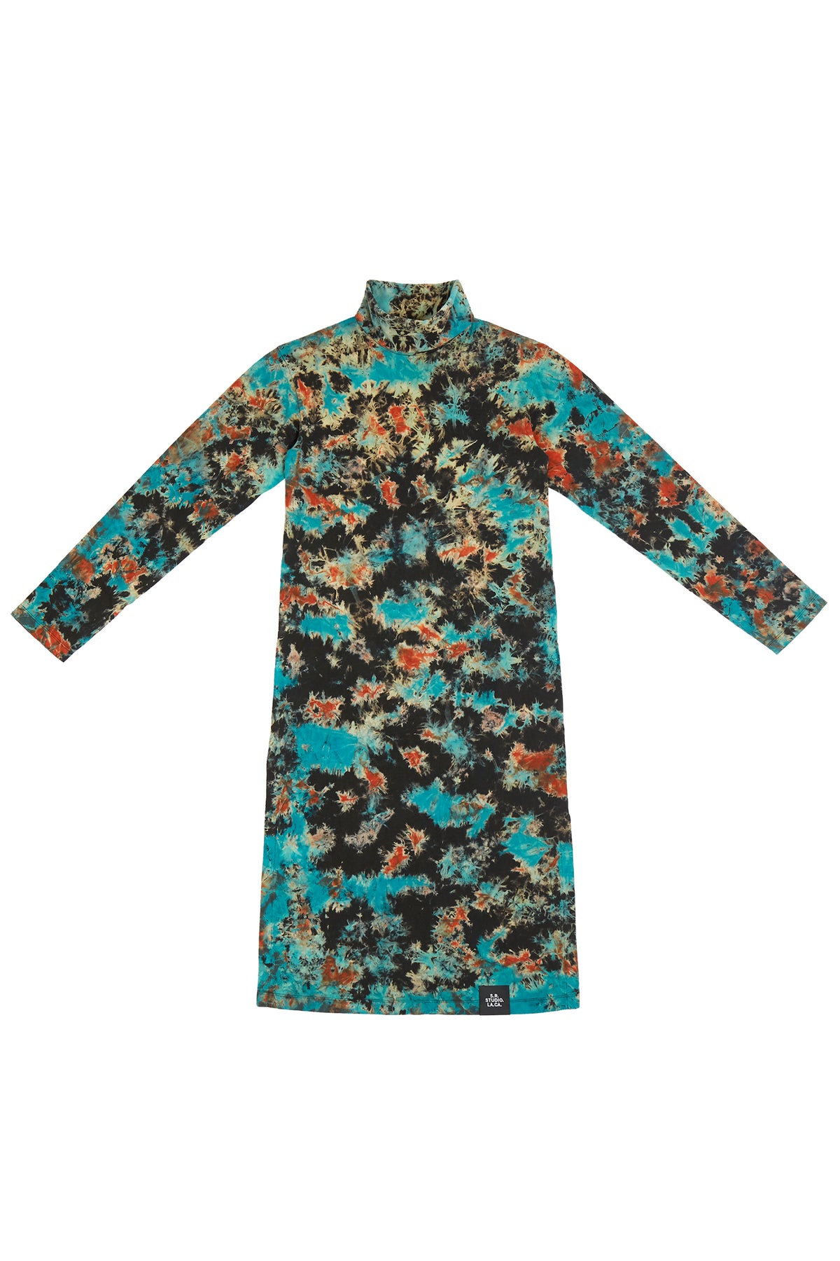 T.R.Y.B. FLAME TIE-DYE LONGSLEEVE TURTLENECK DRESS