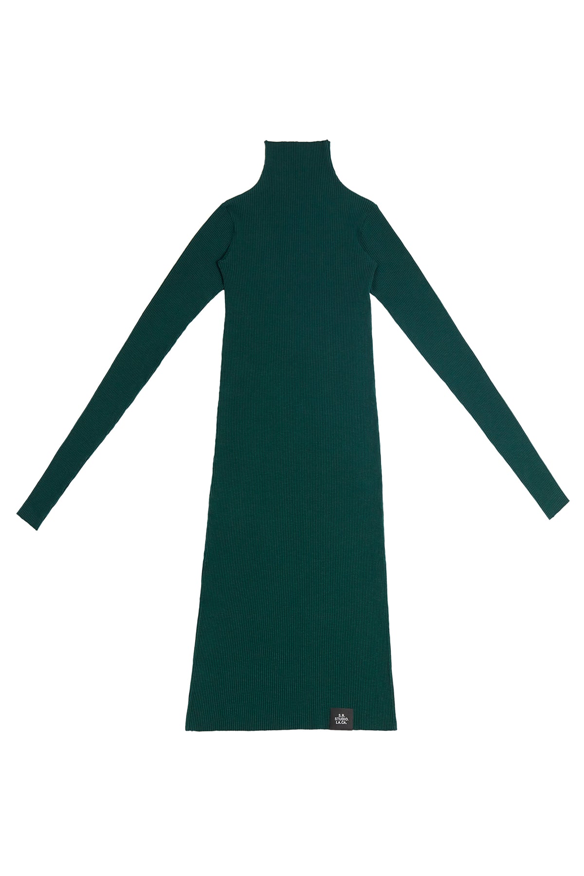 RIBBED COTTON FUNNEL NECK DRESS