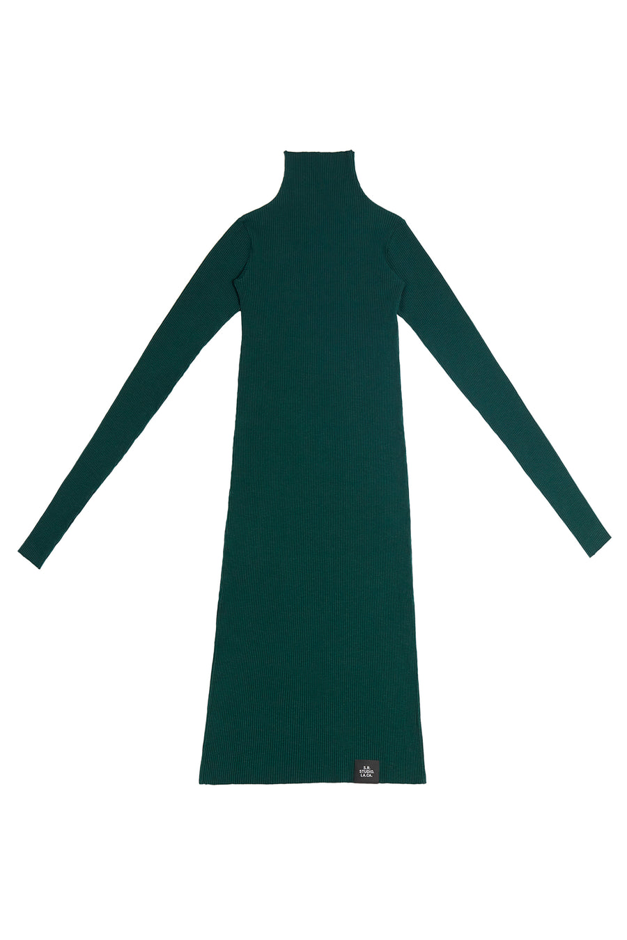 RIBBED COTTON FUNNEL NECK DRESS