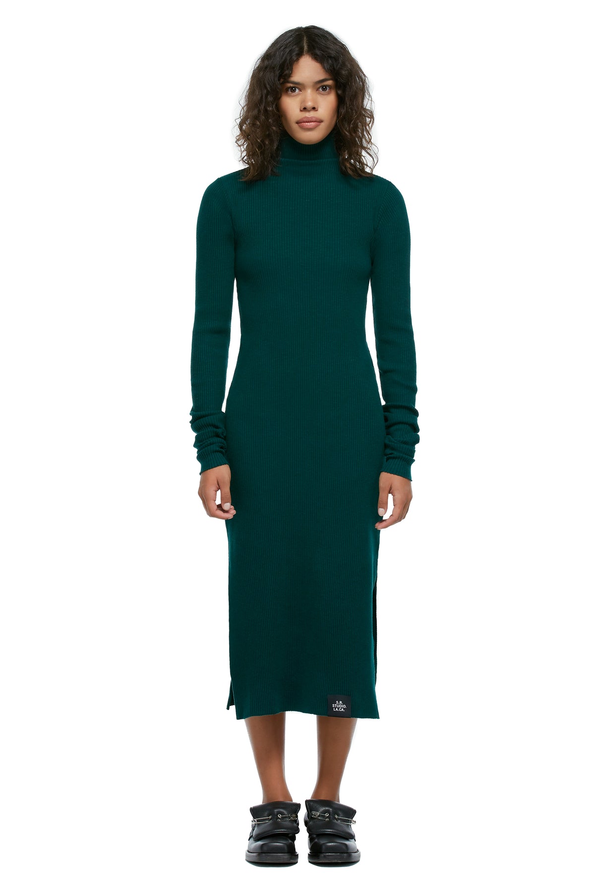 RIBBED COTTON FUNNEL NECK DRESS