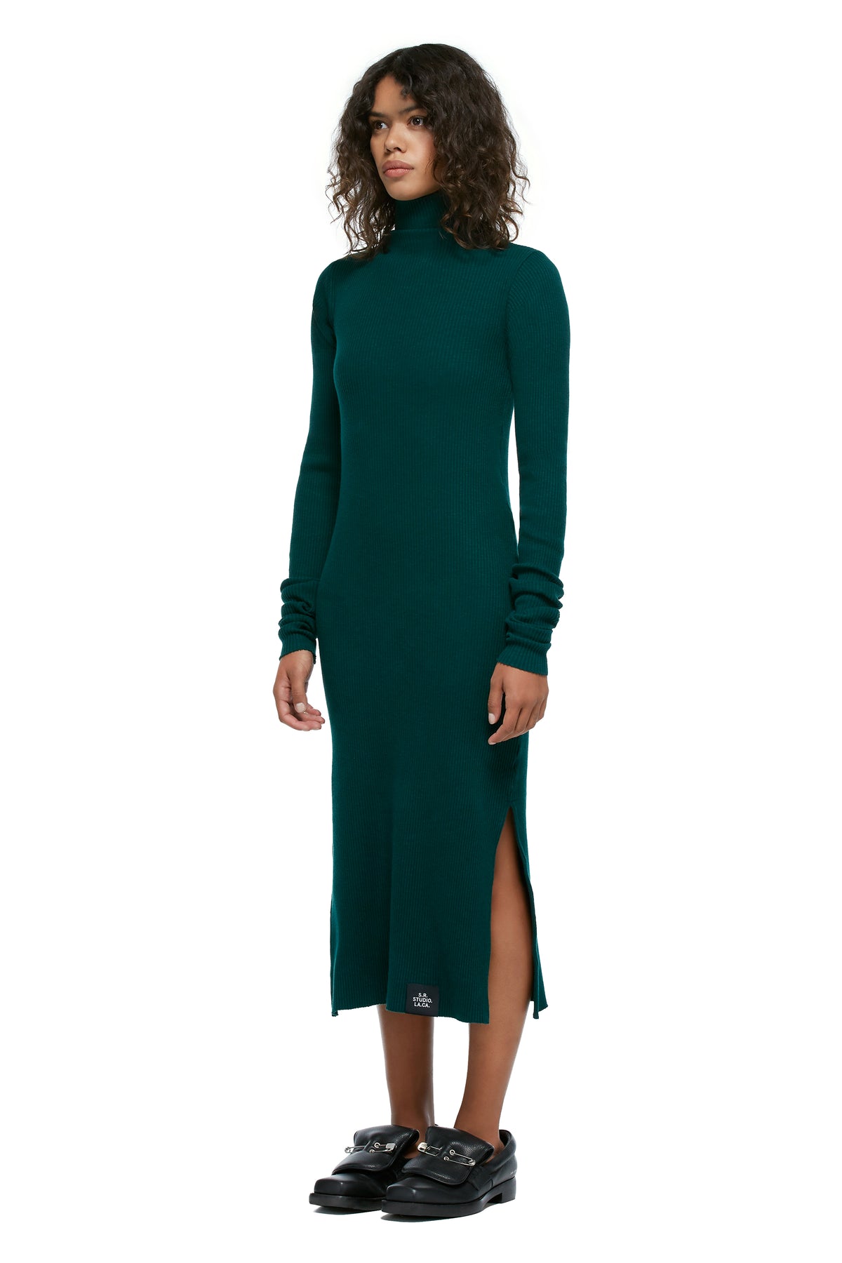 RIBBED COTTON FUNNEL NECK DRESS