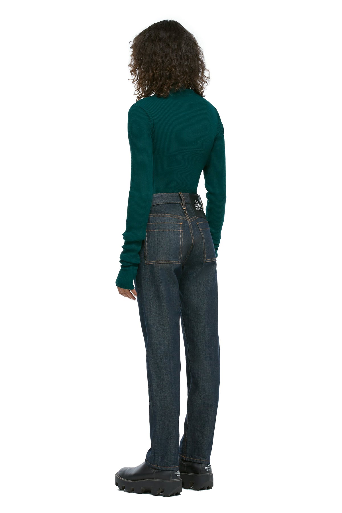 RIBBED COTTON FUNNEL NECK TOP