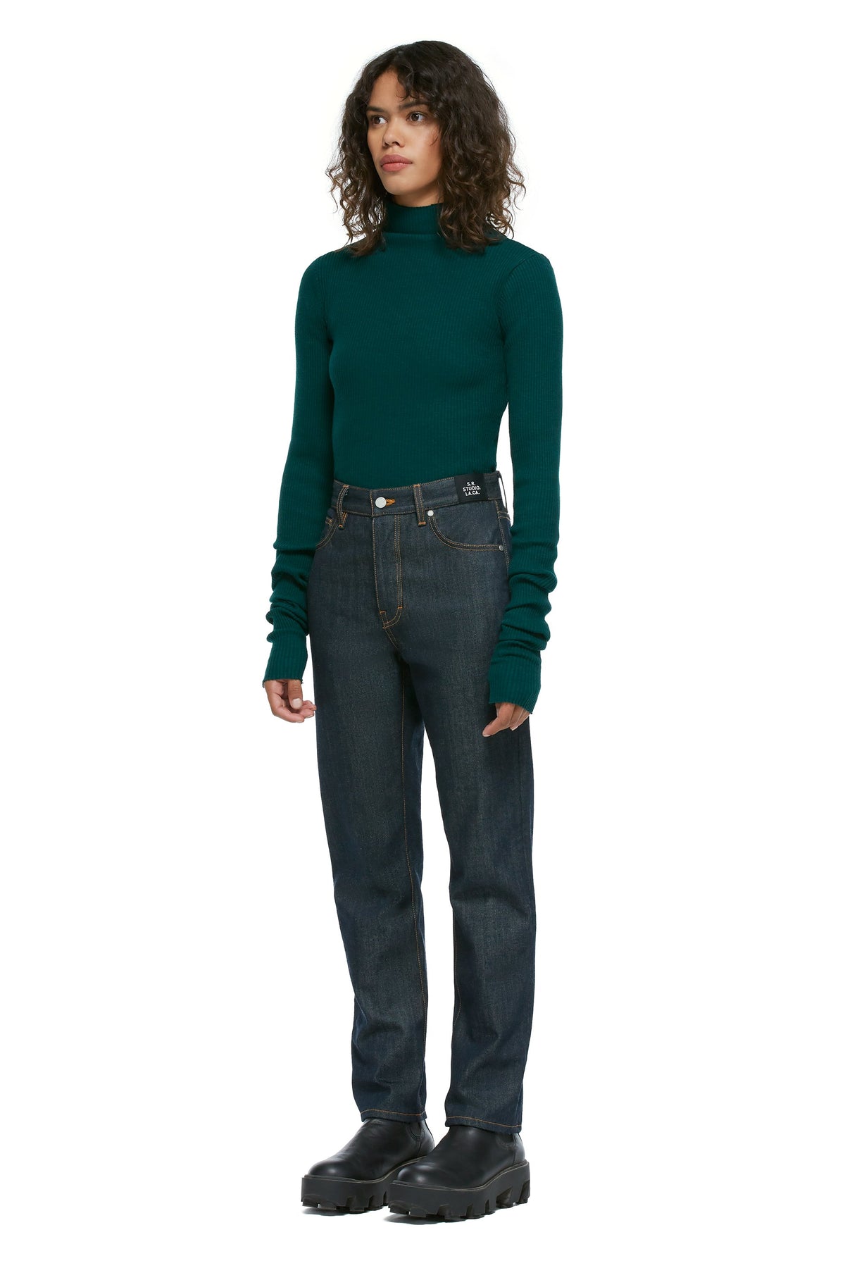 RIBBED COTTON FUNNEL NECK TOP