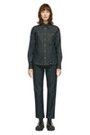 WOMEN'S LONG SLEEVE BUTTON DOWN SHIRT WITH CONTRAST STITCHING